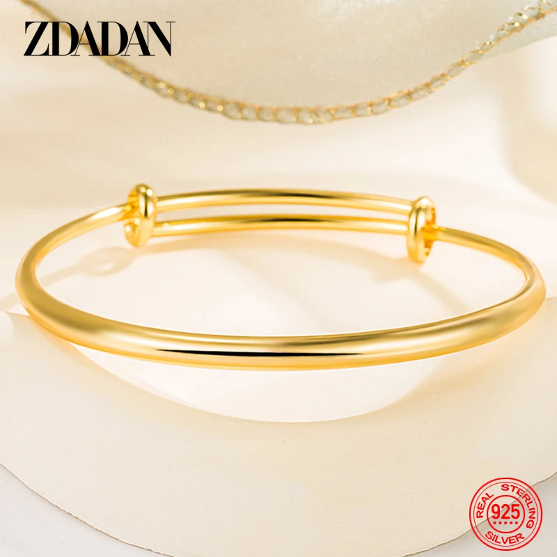 ZDADAN 925 Sterling Silver 18K Gold Adjustable Bracelet Bangle For Women Fashion Jewelry