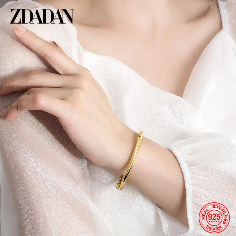 ZDADAN 925 Sterling Silver 18K Gold Adjustable Bracelet Bangle For Women Fashion Jewelry