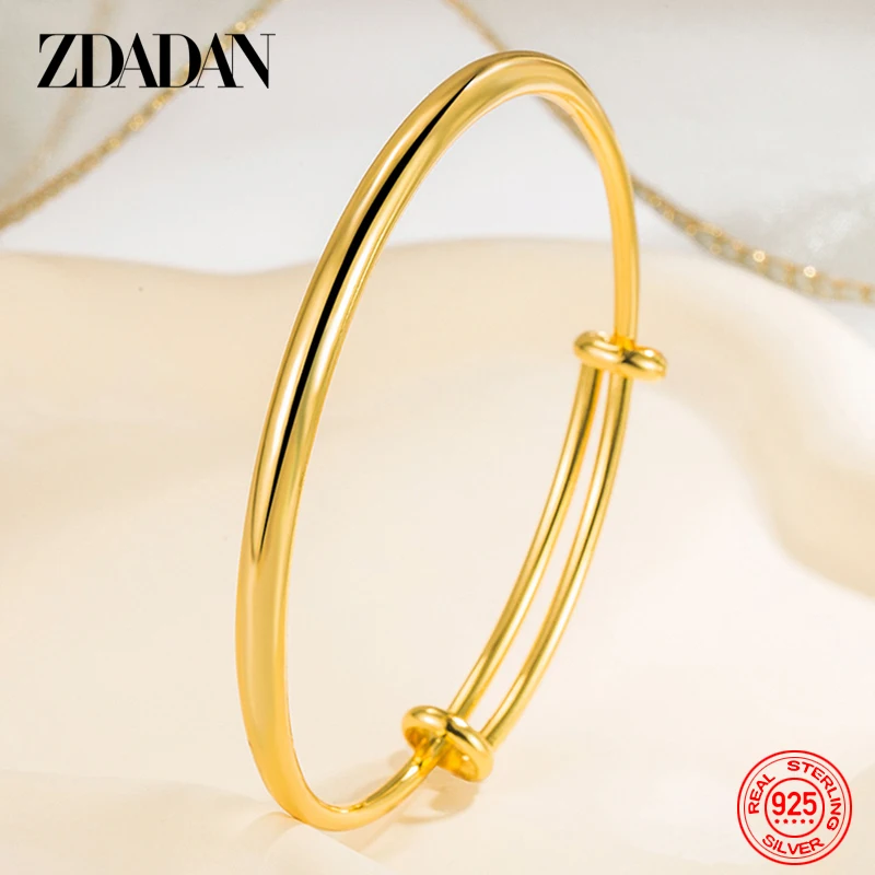 ZDADAN 925 Sterling Silver 18K Gold Adjustable Bracelet Bangle For Women Fashion Jewelry