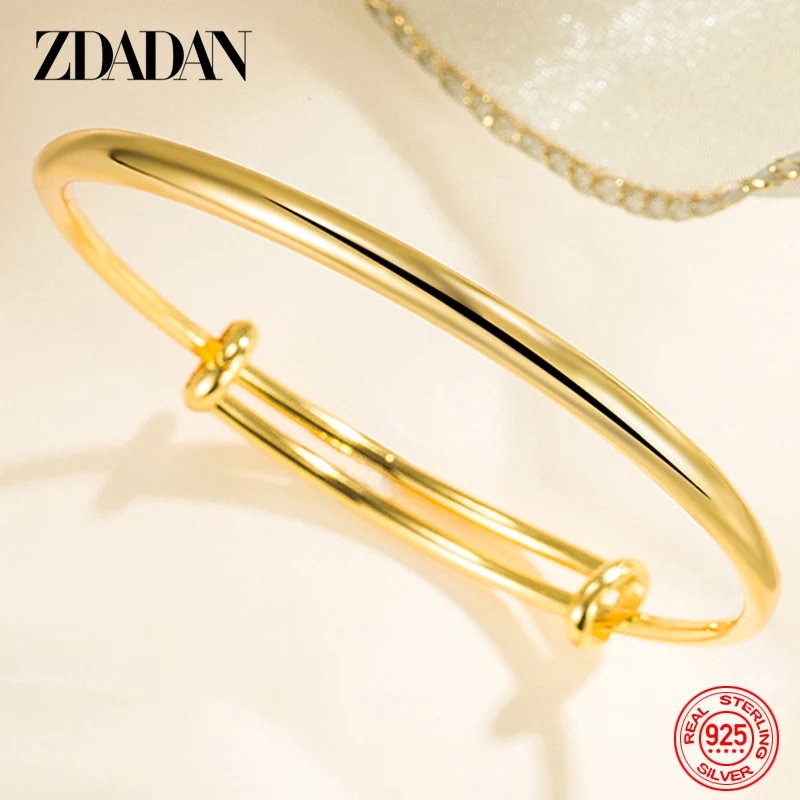 ZDADAN 925 Sterling Silver 18K Gold Adjustable Bracelet Bangle For Women Fashion Jewelry