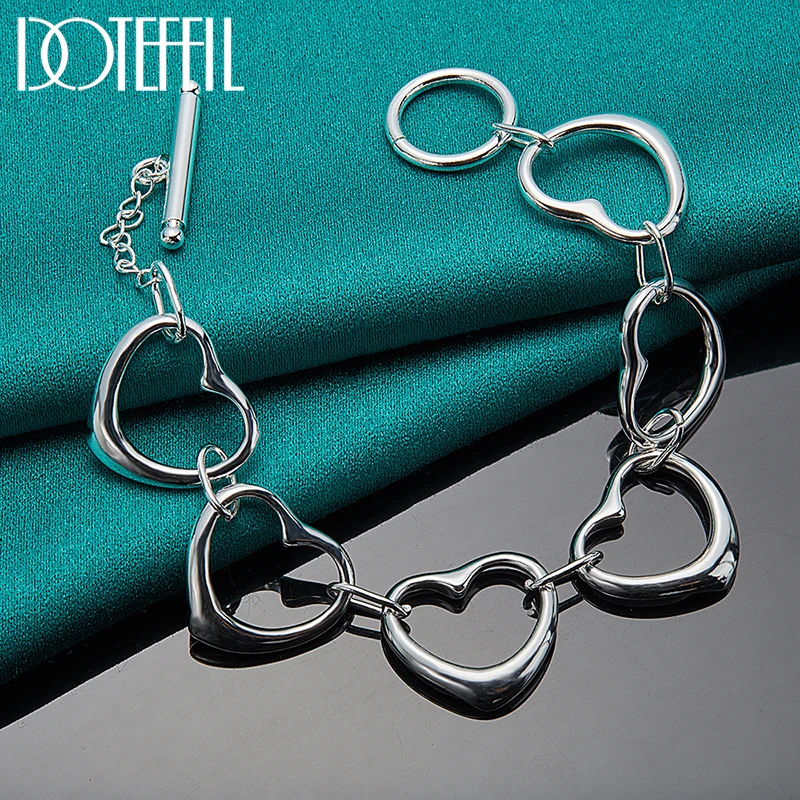 DOTEFFIL 925 Sterling Silver 24K Gold Six Heart Chain Bracelet For Woman Charm Wedding Engagement Fashion Party JewelryProduct s