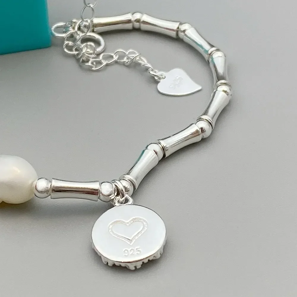 Certified 925 Sterling Silver Original  Bracelets Pearls Bamboo Knots  for Women Luxury Brand Jewelry Handicraft Beaded Gift