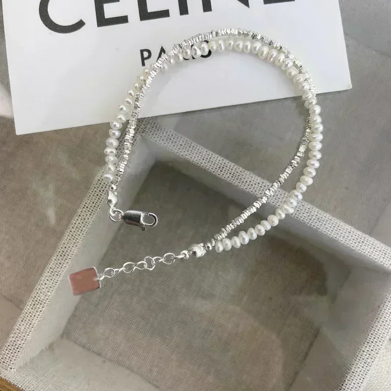 925 Sterling Silver Bracelet Double Layer Pearl Bracelet for Women Girl Vintage Luxury Design Bead Korean Jewelry Charm Bracelet