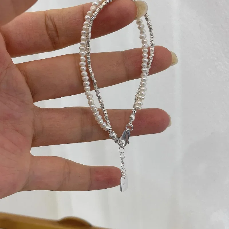 925 Sterling Silver Bracelet Double Layer Pearl Bracelet for Women Girl Vintage Luxury Design Bead Korean Jewelry Charm Bracelet