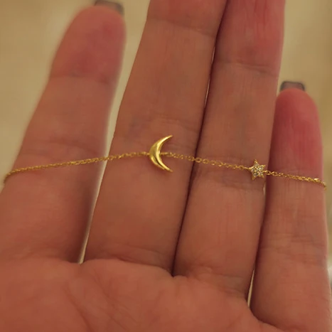 INZATT Real 925 Sterling Silver Zircon Moon Star Charm Bracelet For Women 14K Gold Classic Fine Jewelry MInimalist Bijoux Summer
