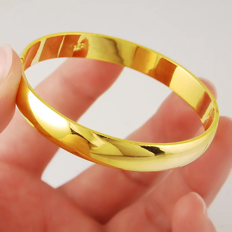 Women 24K Real Gold Bracelet Glossy Simple Gold Plating Bracelet Wedding Jewelry Gifts