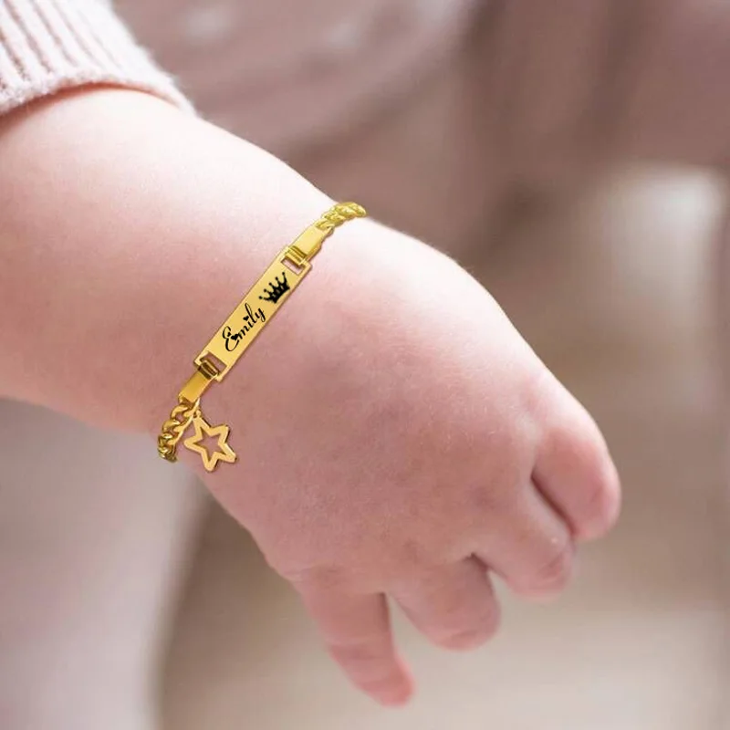 Personalized Date Name Bracelet for Baby Gift Custom Stainless Steel Gold Color Boy Girls Family Jewelry Cadeau Personnalisé