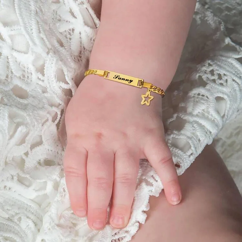 Personalized Date Name Bracelet for Baby Gift Custom Stainless Steel Gold Color Boy Girls Family Jewelry Cadeau Personnalisé