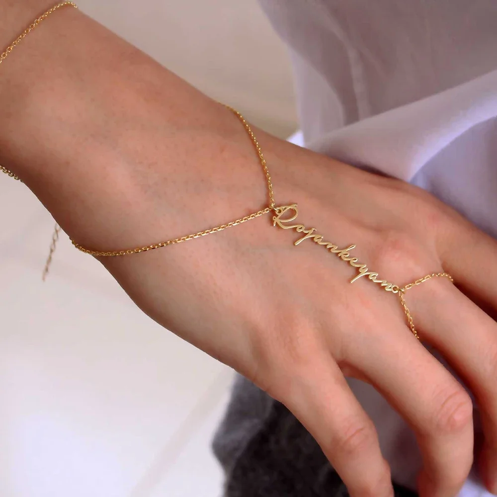 Name Bracelet for Women Custom Gold Plated Stainless Steel Jewelery Personalized Alphabet Hand Chain Waterproof Ring Chain