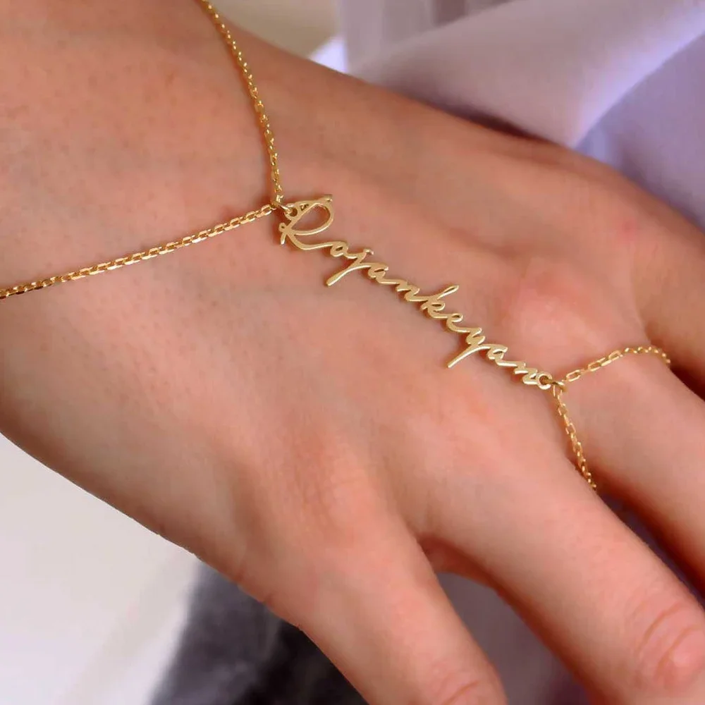 Name Bracelet for Women Custom Gold Plated Stainless Steel Jewelery Personalized Alphabet Hand Chain Waterproof Ring Chain