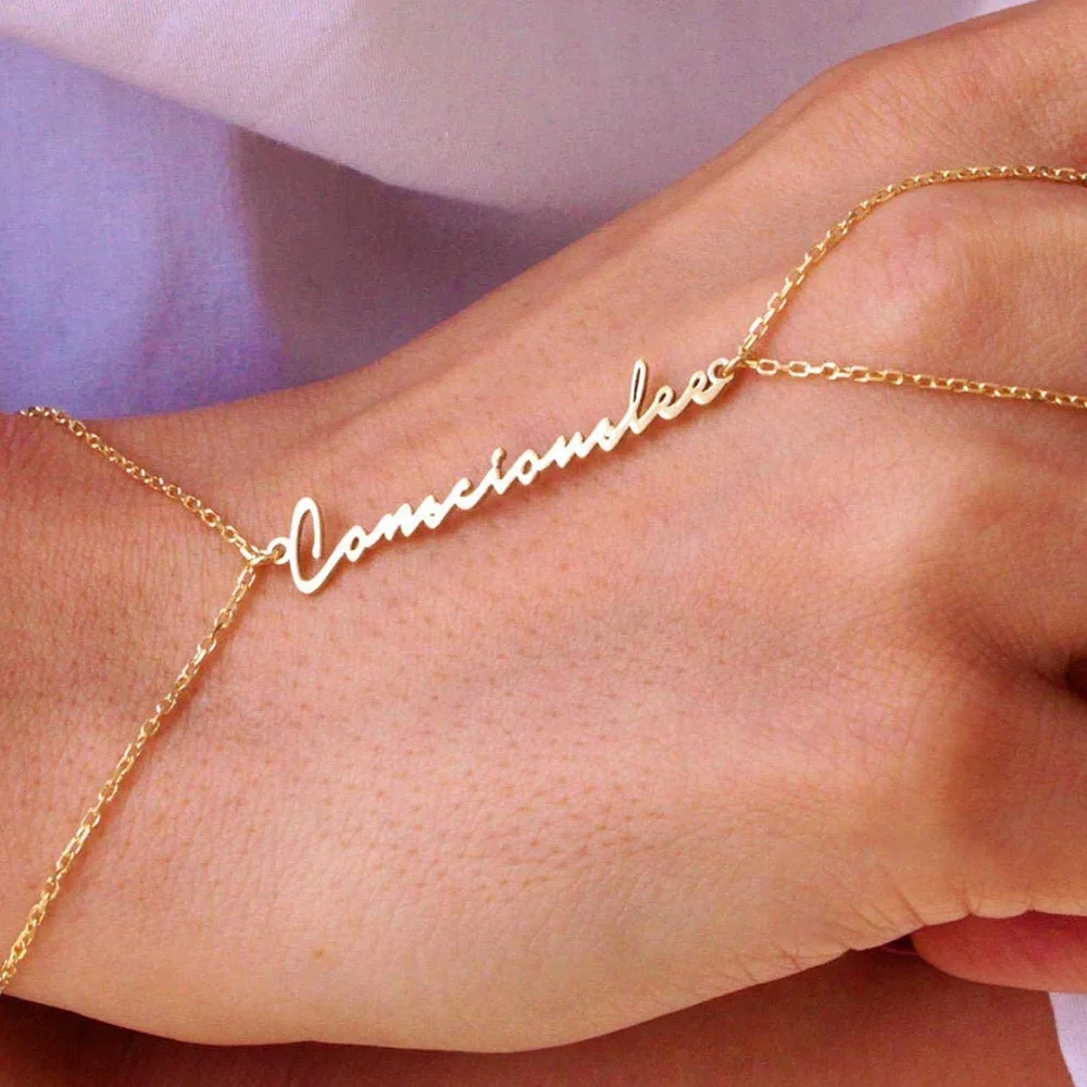 Name Bracelet for Women Custom Gold Plated Stainless Steel Jewelery Personalized Alphabet Hand Chain Waterproof Ring Chain