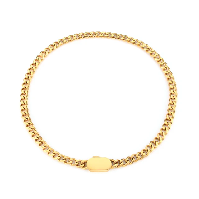 Trendy Minimalist Fine Polished Stainless Steel Jewelry Set Women's 18K Gold Plated Chunky Cuban Chain Necklace Bracelet