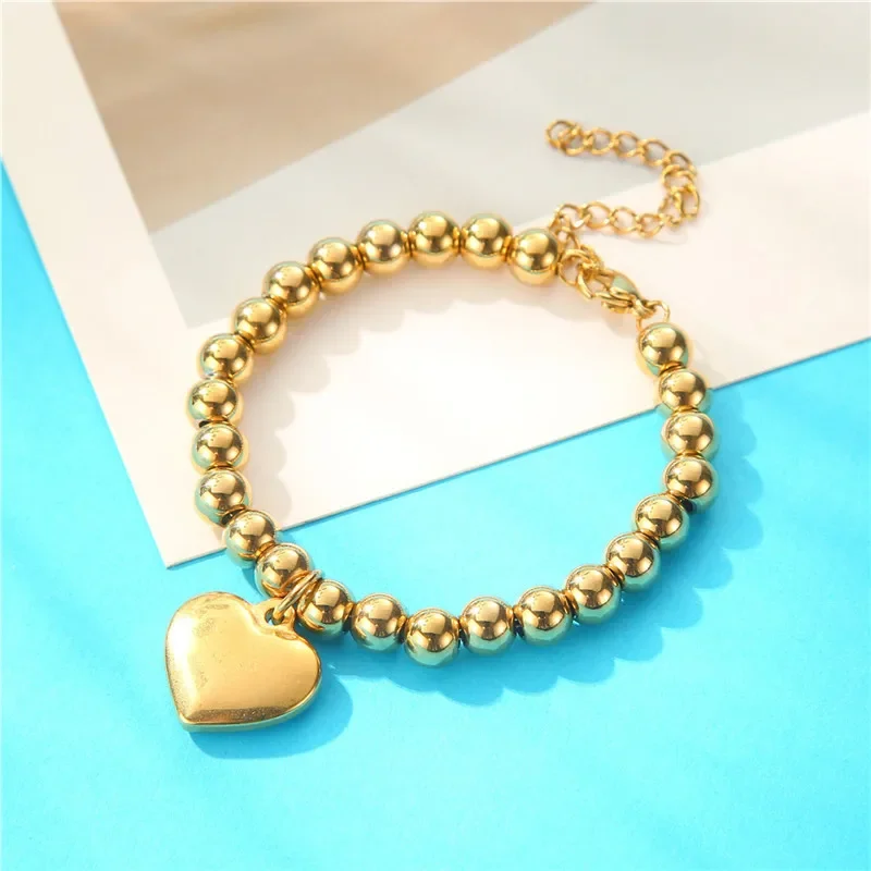 fashion Steel Beaded Jewelry Love Steel Ball Bracelet Buddha Bead Bracelet Peach Heart Versatile Women's Jewelry TSB22921