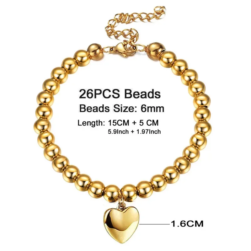 fashion Steel Beaded Jewelry Love Steel Ball Bracelet Buddha Bead Bracelet Peach Heart Versatile Women's Jewelry TSB22921