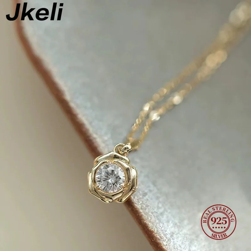 Jkeli 925 Sterling Silver Plated 14k Gold Shiny Zircon Flower Bracelet for Women Girl Korean Temperament Exquisite Jewelry Gifts