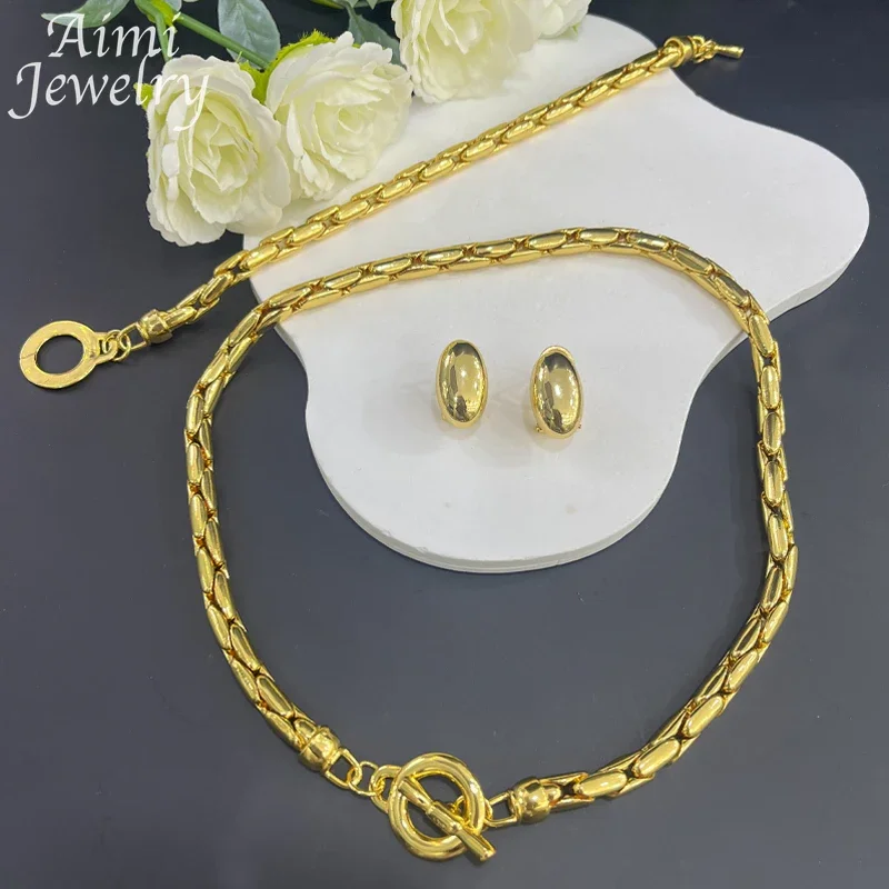 Dubai Luxury 14K Gold Plated Copper Jewelry Set for Women Necklace Earrings Bracelet Jewellry Nigerian Sets Party Wedding Gift