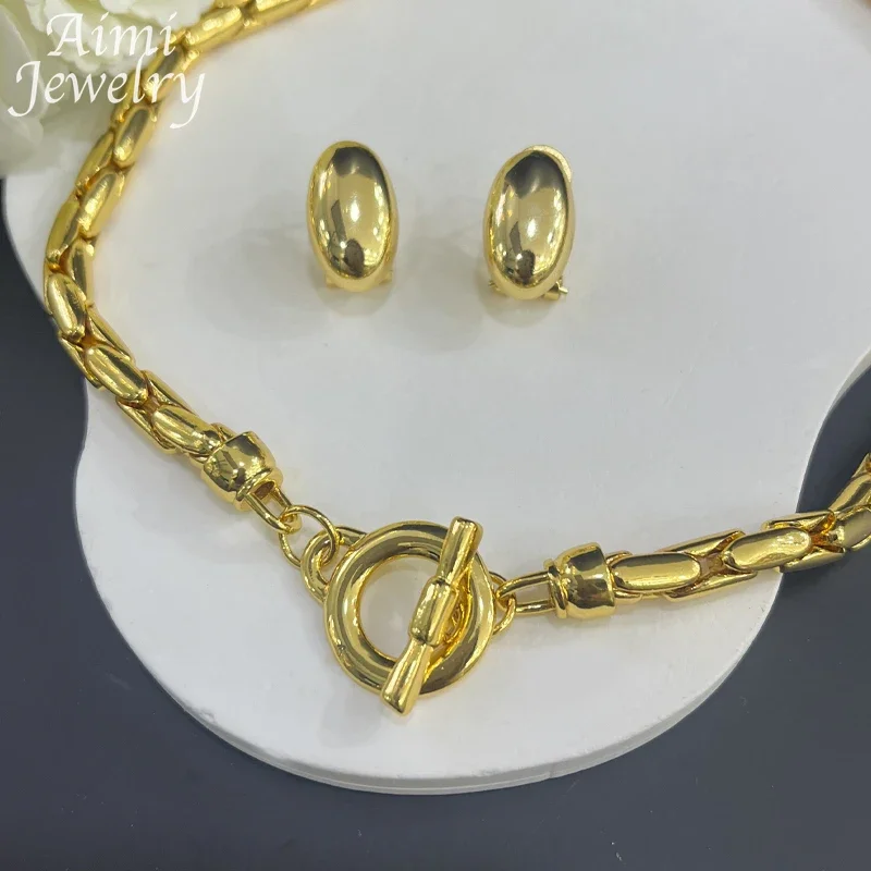 Dubai Luxury 14K Gold Plated Copper Jewelry Set for Women Necklace Earrings Bracelet Jewellry Nigerian Sets Party Wedding Gift