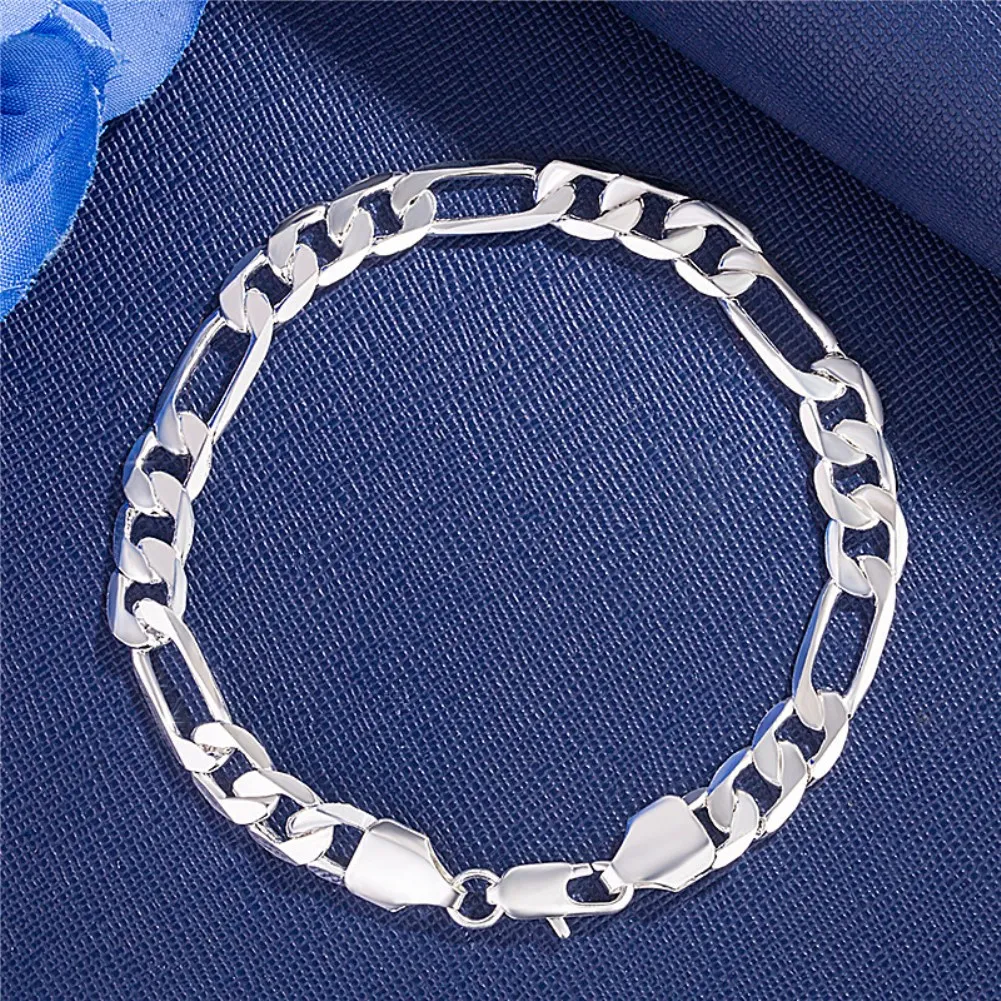 925 Sterling silver 18K gold 8MM geometry chain bracelets neckalce for women men fashion wedding accessories jewelry sets