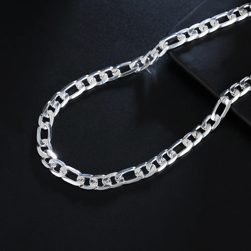 925 Sterling silver 18K gold 8MM geometry chain bracelets neckalce for women men fashion wedding accessories jewelry sets