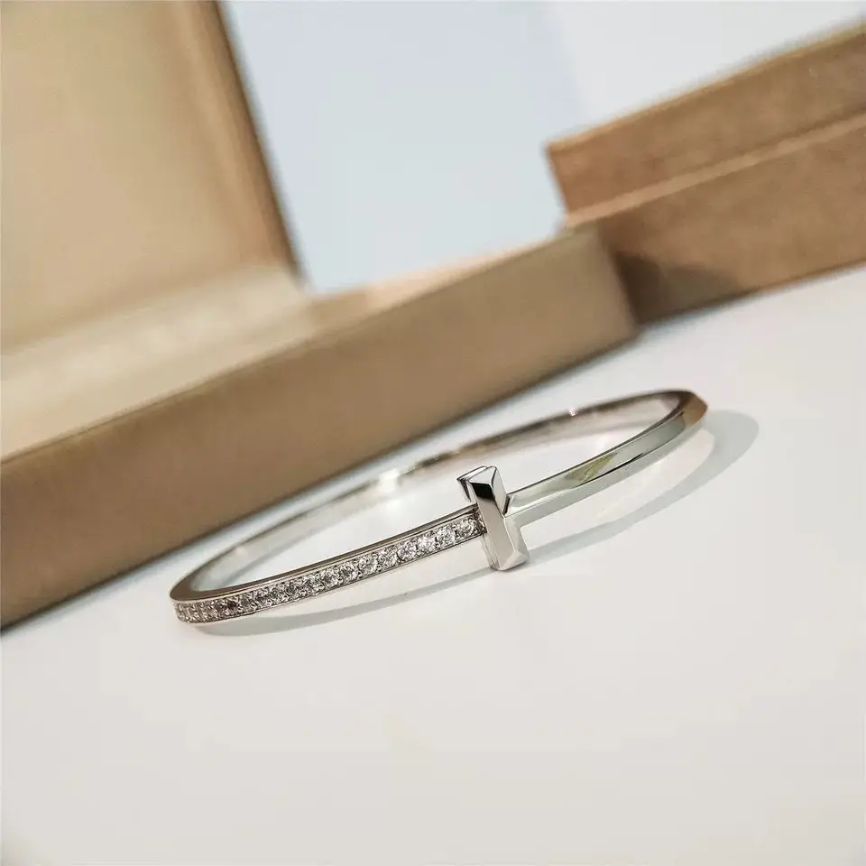 1: 1 Tiff 925 Silver Narrow Edition Classic Fashion Exquisite High Quality Zircon Bracelet Women's Boutique Bracelet Jewelry Bes