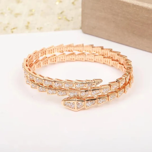 Women's European High-end Jewelry 925 Sterling Silver Zircon Double Ring Snake Bone Bracelet Fashion Luxury Brand Holiday Gift