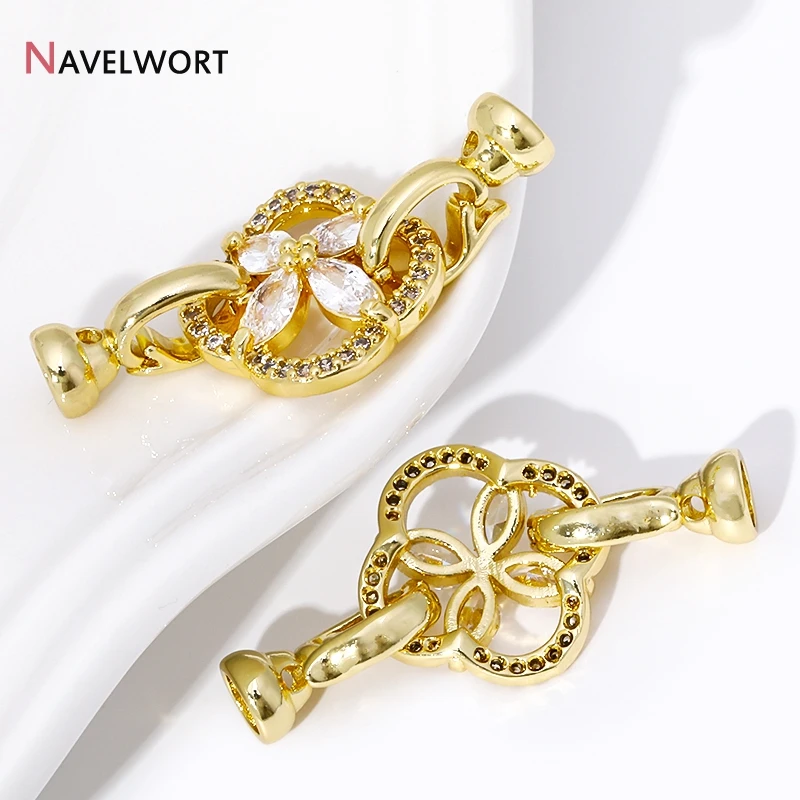 18K Gold Plated Brass Connector Fasteners Flower Closure Lock Clasps DIY Bracelet Necklace Making Supplies,Jewelry Materials