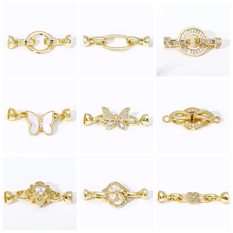 18K Gold Plated Brass Connector Fasteners Flower Closure Lock Clasps DIY Bracelet Necklace Making Supplies,Jewelry Materials