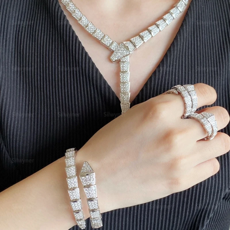 European classic 925 sterling silver full diamond snake bone bracelet Ladies personality trend luxury brand jewelry party gift