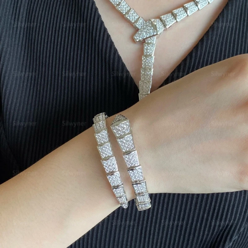 European classic 925 sterling silver full diamond snake bone bracelet Ladies personality trend luxury brand jewelry party gift