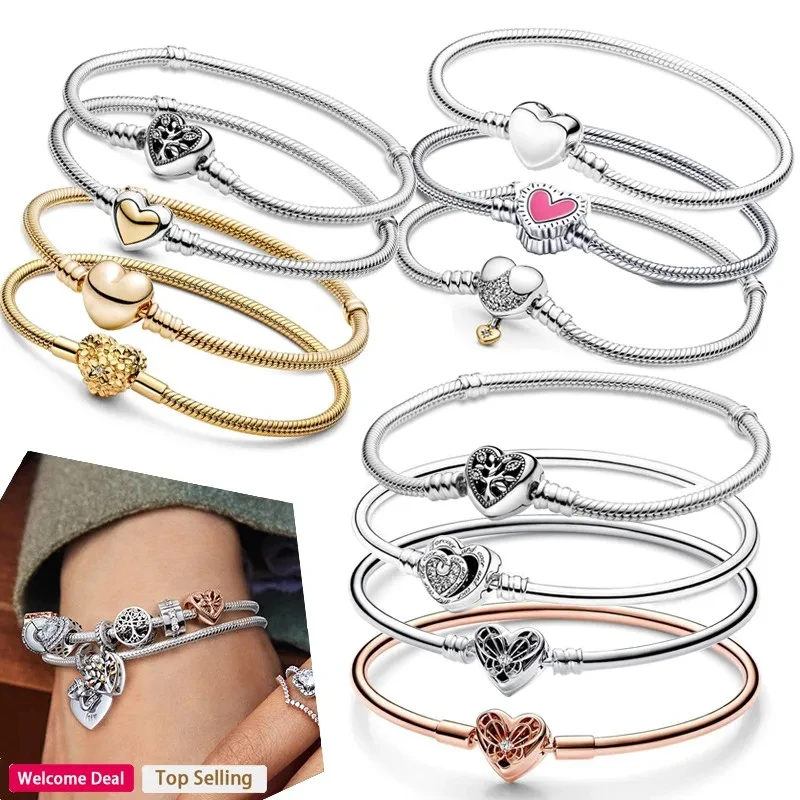 Popular Women's Exquisite Jewelry 925 Pure Silver Gold Love Daisy Snake Bone Bracelet DIY Charming Jewelry Fashion Light Luxury