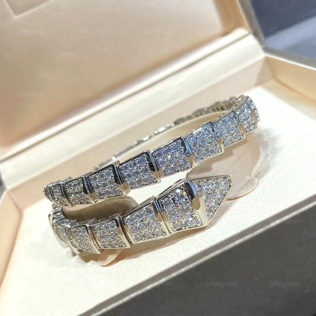 European classic 925 sterling silver full diamond snake bone bracelet Ladies personality trend luxury brand jewelry party gift