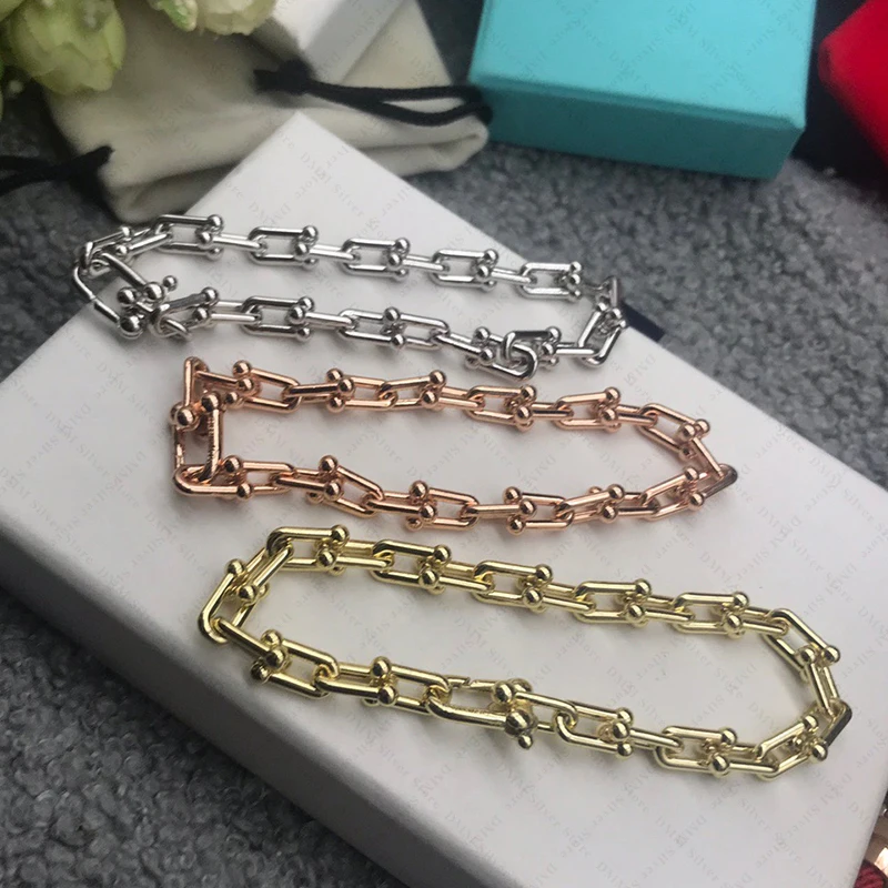 925 Sterling Silver Electroplating 18k Rose Gold Bracelet Women Hardwear U Shape Lock Luxury Brand Fashion Jewelry Party Gift