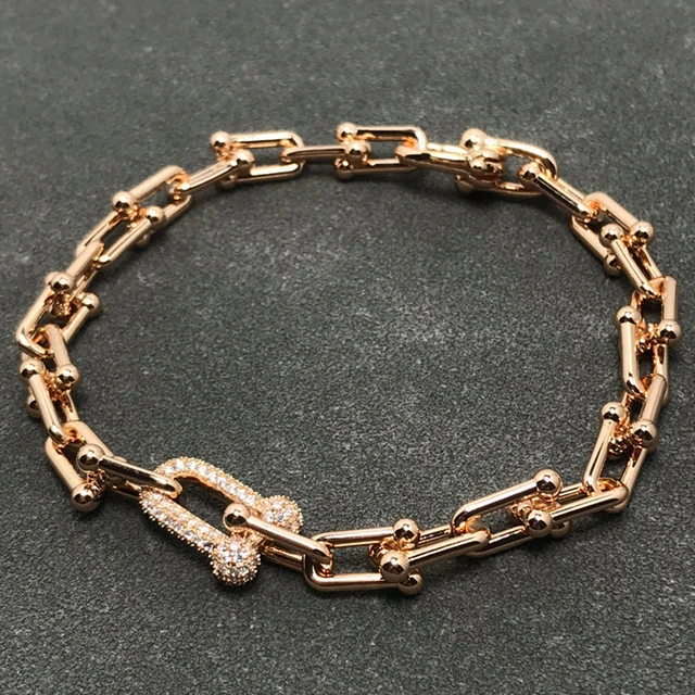 925 Sterling Silver Electroplating 18k Rose Gold Bracelet Women Hardwear U Shape Lock Luxury Brand Fashion Jewelry Party Gift