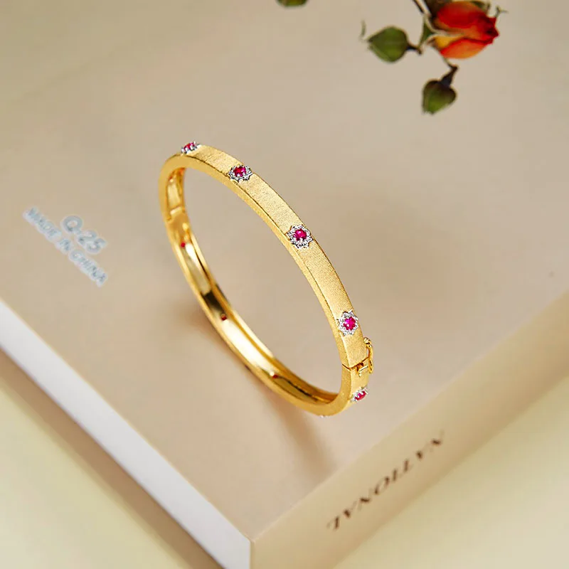 ZOCA Classic Star Slim Bracelet Bangle Brushed Craft Unique Ruby Zircon Boutique Jewelry Women Gift Friends Family Party Daily
