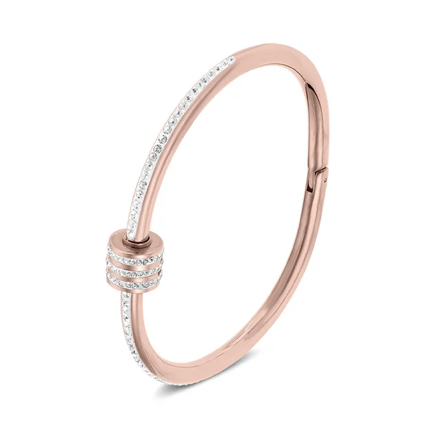 Xiao Man Waist Titanium Steel Bracelet with Zircons 18K Gold Plated Waterproof Cuff Bangle Jewelry for Women Ladies Girls Friend