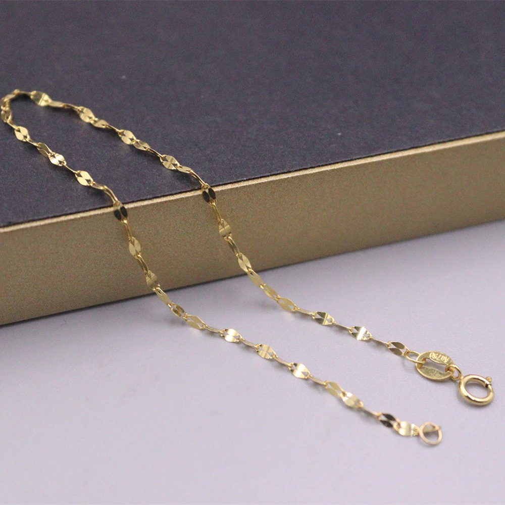 Au750 Pure Solid 18K Yellow Gold Women Bracelet Lip Link Chain 17.5cmL