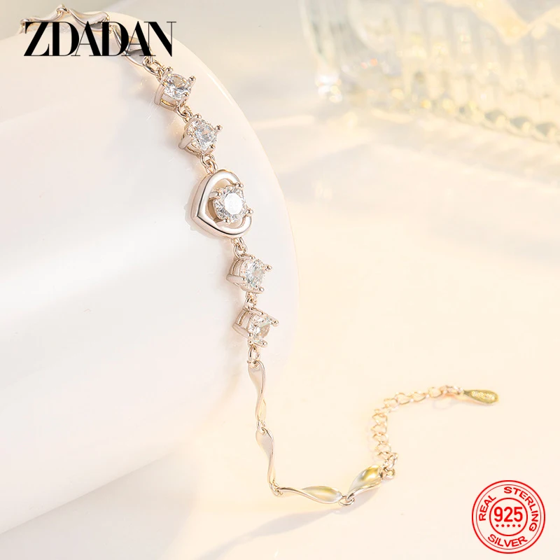 ZDADAN 925 Silver Heart Amethyst Bracelets Chain For Women Fashion Wedding Jewelry