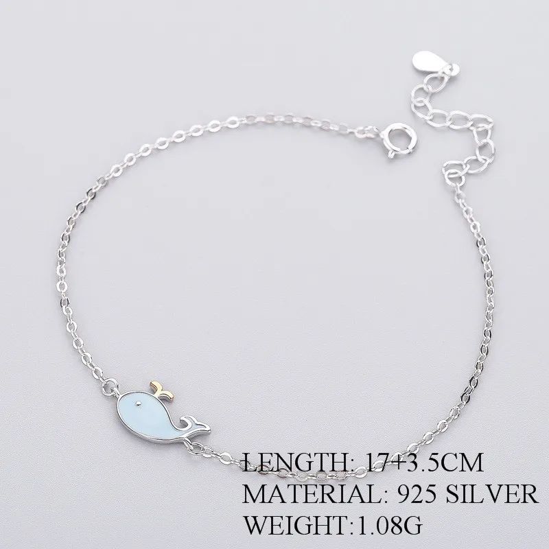 INZATT Punk 925 Sterling Silver Cute Blue Whale Bracelet Enamel For Women Geometric Lady Summer Metal Chain Jewelry Party Gift