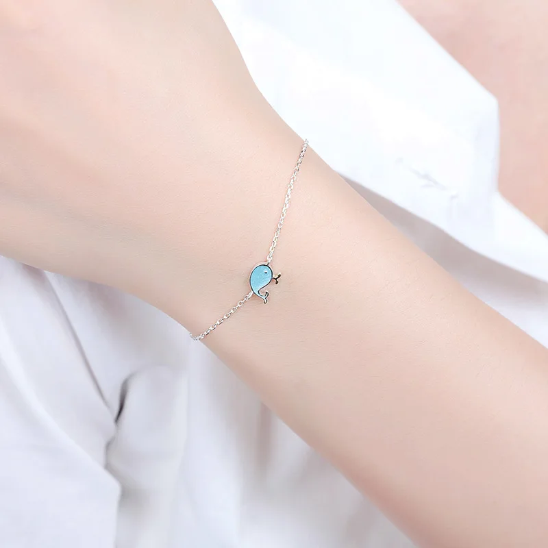 INZATT Punk 925 Sterling Silver Cute Blue Whale Bracelet Enamel For Women Geometric Lady Summer Metal Chain Jewelry Party Gift