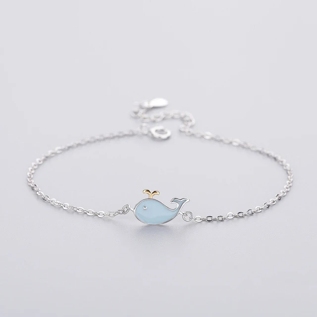 INZATT Punk 925 Sterling Silver Cute Blue Whale Bracelet Enamel For Women Geometric Lady Summer Metal Chain Jewelry Party Gift