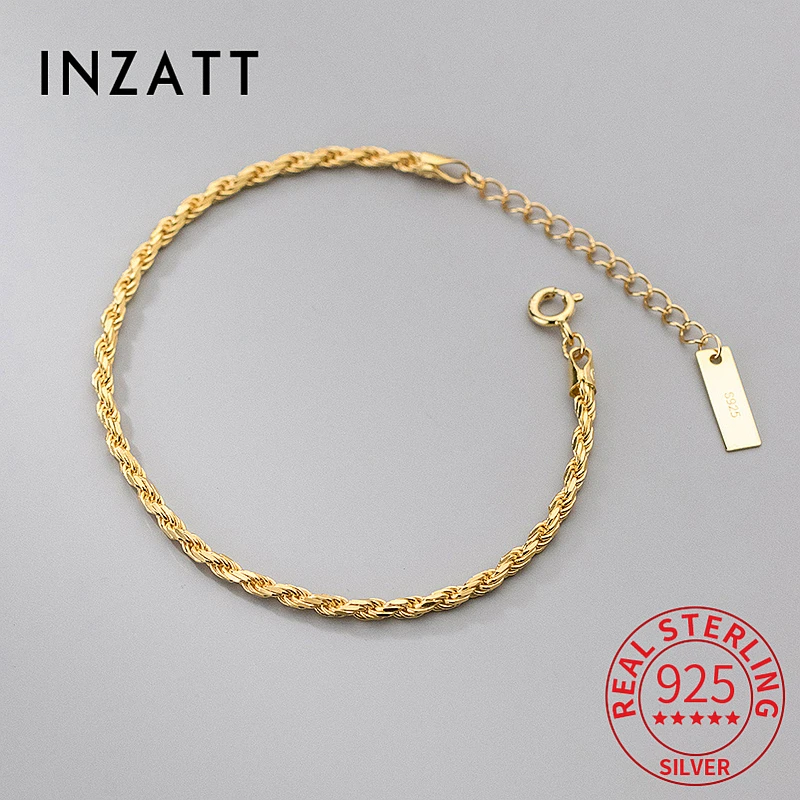 INZATT Real 925 Sterling Silver Woven Chain Chain Bracelet for Women Classic Fine Jewelry Minimalist Accessories