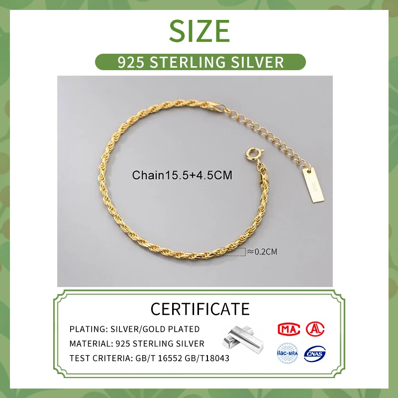 INZATT Real 925 Sterling Silver Woven Chain Chain Bracelet for Women Classic Fine Jewelry Minimalist Accessories