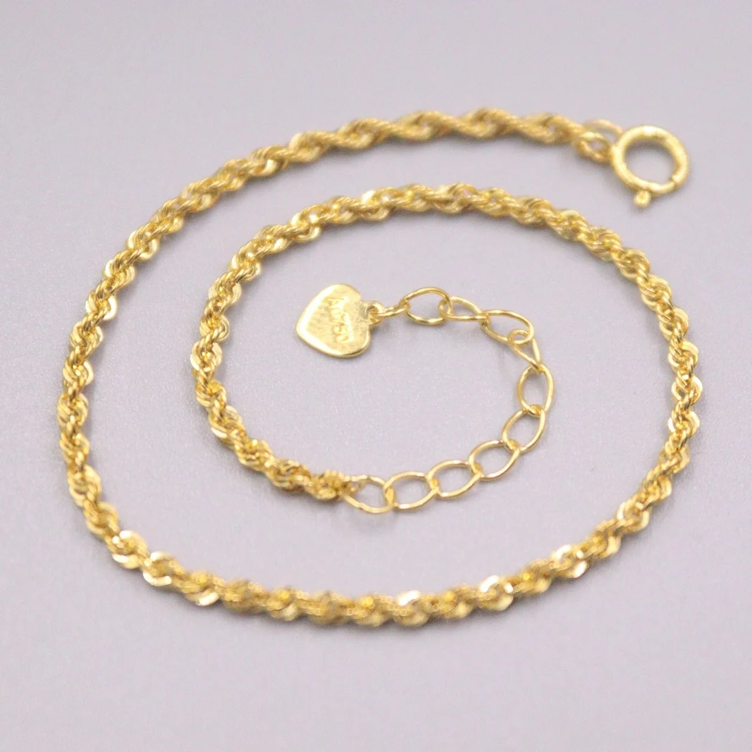 Au750 Real 18K Yellow Gold Bracelet For Women 1.8mm Twist Rope Link Chain 15.5cm add 2.5cm Extender