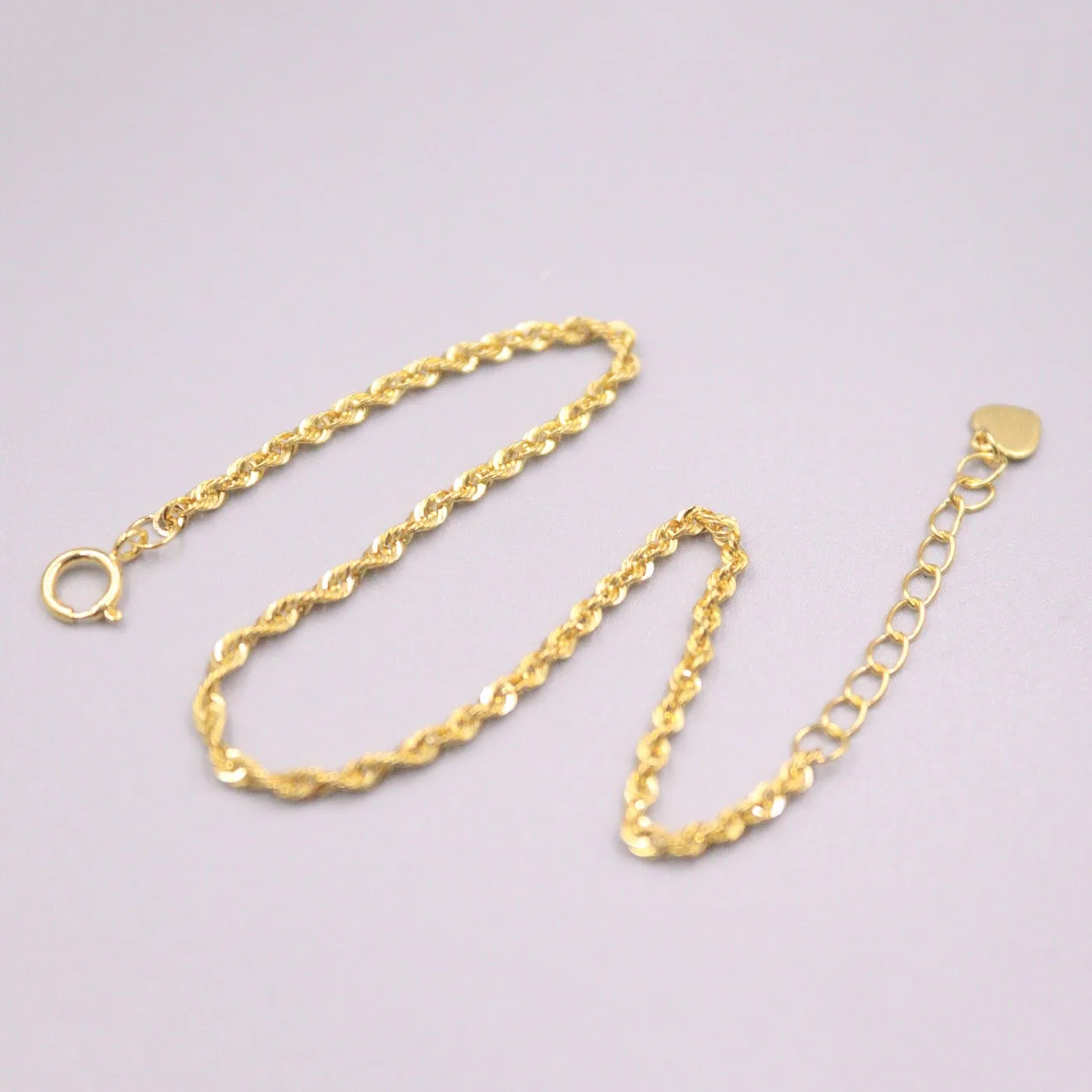 Au750 Real 18K Yellow Gold Bracelet For Women 1.8mm Twist Rope Link Chain 15.5cm add 2.5cm Extender