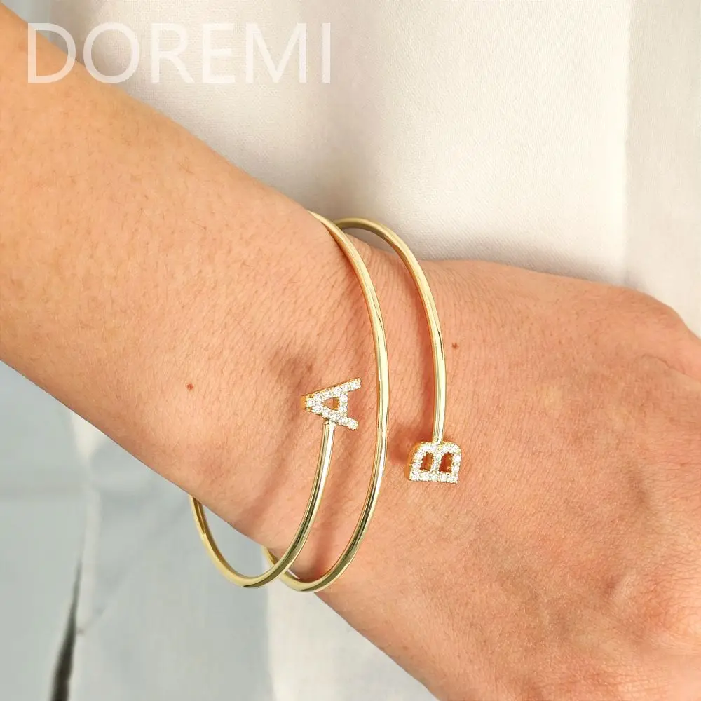 DOREMI Women Girls Diamond Colorful CZ Wrap Bracelet Initial Iced Out Letters Personalized Orbit Bangle Friends Gift Jewelry