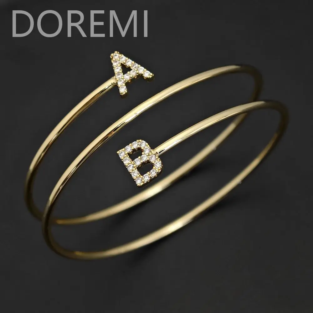 DOREMI Women Girls Diamond Colorful CZ Wrap Bracelet Initial Iced Out Letters Personalized Orbit Bangle Friends Gift Jewelry