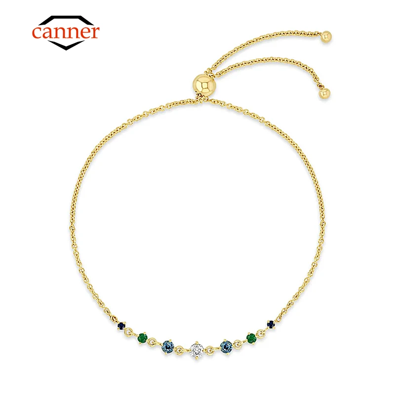 CANNER Original S925 Sterling Silver Fashion Round Colorful Zirconia Bracelet Charms Chain for Women Fine Jewelry Gifts Bangles