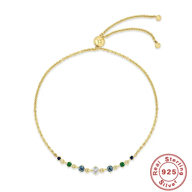 CANNER Original S925 Sterling Silver Fashion Round Colorful Zirconia Bracelet Charms Chain for Women Fine Jewelry Gifts Bangles