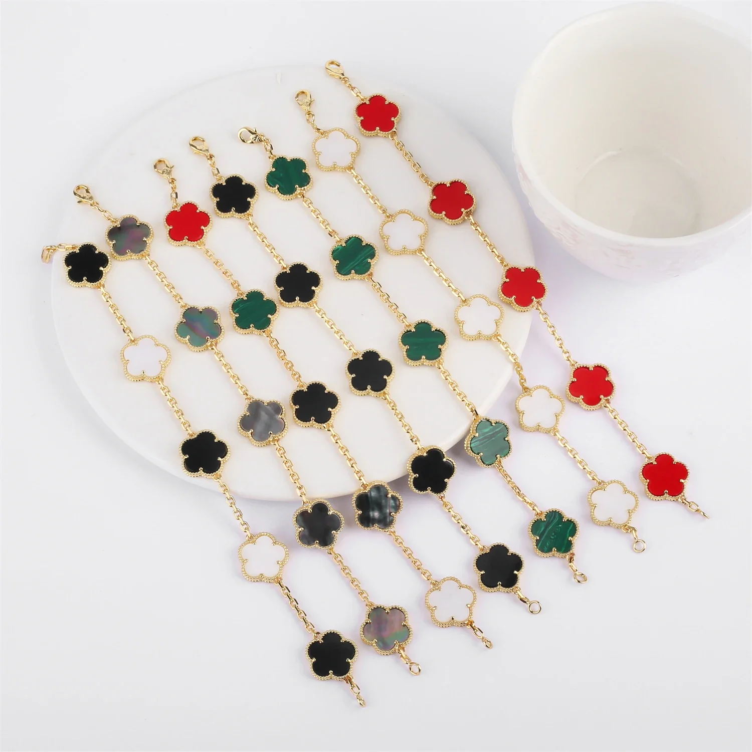 Hot Selling High Quality Fashion Brand Five Leaf Flower Clover Natural Mother of Pearl Bracelet Gold Silver  Bracelet for Women