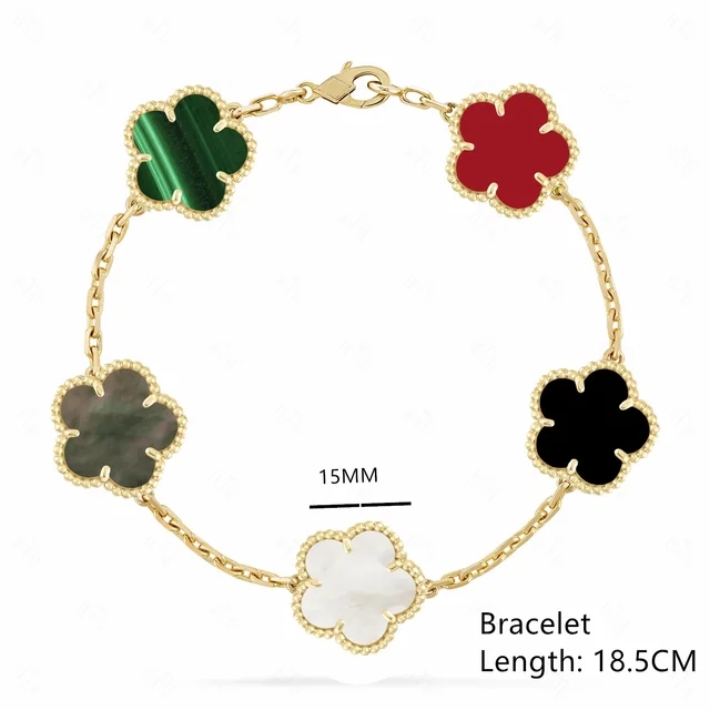 Hot Selling High Quality Fashion Brand Five Leaf Flower Clover Natural Mother of Pearl Bracelet Gold Silver  Bracelet for Women